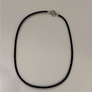 Pandora 16 in silver and black leather charm necklace, NWOT